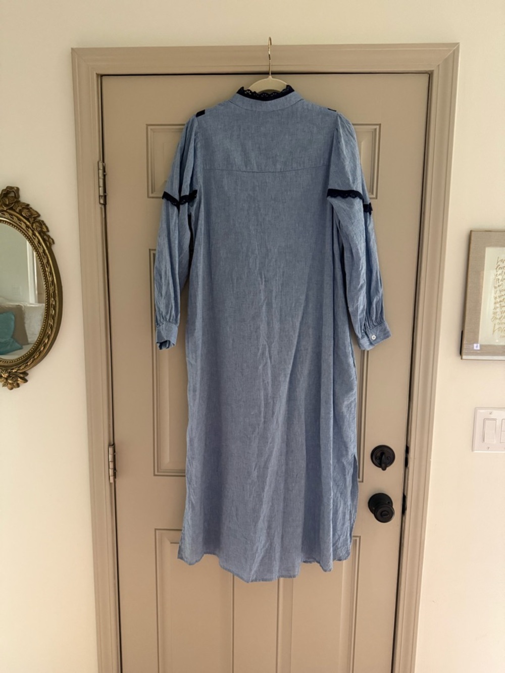 Tuckernuck Pomander Place Jolene Chambray Light Blue Lace Accent Midi Dress - Picture 2 of 7
